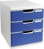 Exacompta Schubladenbox 325003D, Modulo, A4, 3 Fächer, Kunststoff, blau / lichtgrau