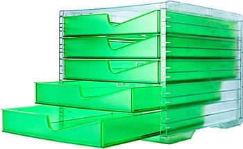styro Schubladenbox styroswing NEONline 5 Schübe Auszugsperre & Griffmulde stapelbar B 270 x T 340 x H 255 mm Polystyrol transparent-neongrün