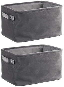 Home4You Aufbewahrungskörbe 2er Set 33 x 23 cm Grau Samt mit Griffen 2er Set