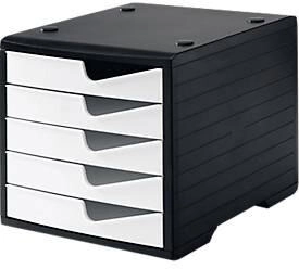 styro Schubladenbox styroswing 5 Schübe Auszugsperre & Griffmulde stapelbar B 270 x T 340 x H 255 mm Polystyrol schwarz-weiß