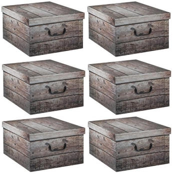 Home4You Aufbewahrungsboxen 6er Set 51 x 37 cm Grau Weiß recycelter Karton Holzkistenoptik 6er Set