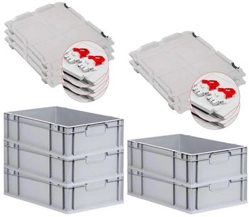 Proregal Spar Set 5x Eurobox Nextgen Economy Mit Scharnierdeckel & Roten Schiebeschnappverschl&uuml;ssen Griffe Geschlossen HxBxT 17 x 40 x 60 cm 34 Liter