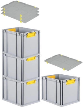 Proregal Spar Set 4x Eurobox Nextgen Color Mit Auflagedeckel & Schiebeschnappverschl&uuml;sse HxBxT 32 x 30 x 40 cm Griffe Gelb Geschlossen Glatter Boden