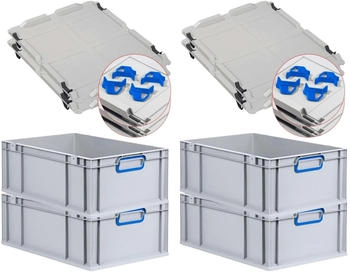 Proregal Spar Set 4x Eurobox Nextgen Color Mit Auflagedeckel & Schiebeschnappverschlüsse HxBxT 22 x 40 x 60 cm Griffe Blau Verstärkter Boden