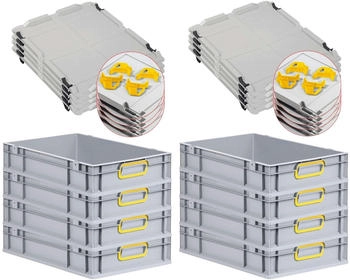 Proregal Spar Set 8x Eurobox Nextgen Color Mit Auflagedeckel & Schiebeschnappverschlüsse HxBxT 12 x 40 x 60 cm Griffe Gelb Geschlossen Glatter Boden