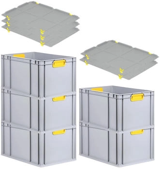 Proregal Spar Set 5x Eurobox Nextgen Color Mit Auflagedeckel & Schiebeschnappverschlüsse HxBxT 32 x 40 x 60 cm Griffe Gelb Verstärkter Boden