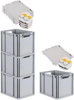 Proregal Spar Set 4x Eurobox Nextgen Economy Mit Scharnierdeckel & Gelben Schiebeschnappverschl&uuml;ssen Griffe Offen HxBxT 32 x 30 x 40 cm 30 Liter