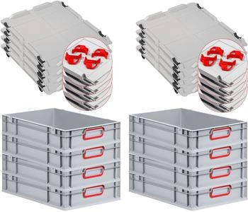 Proregal Spar Set 8x Eurobox Nextgen Color Mit Auflagedeckel & Schiebeschnappverschlüsse HxBxT 12 x 40 x 60 cm Griffe Rot Geschlossen Glatter Boden