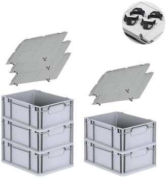 Proregal Spar Set 5x Eurobox Nextgen Economy Mit Auflagedeckel & 4x Schiebeschnappverschl&uuml;sse Schwarz Griffe Geschlossen HxBxT 17 x 30 x 40 cm