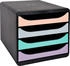 Exacompta Schubladenbox BIG BOX Aquarel für Format A4+ 4 mehrfarbige & halboffene Schubladen mit Auszugstopp & Griffmulde Polystyrol schwarz