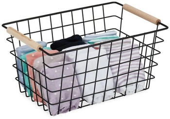 Relaxdays 3 x Drahtkorb mit Holzgriffen schwarz Gold