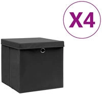 vidaXL Aufbewahrungsboxen mit Deckeln 4 Stk. 28x28x28 cm Schwarz