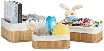 Relaxdays Regalkorb Set Bambus dreiteilig Hellbraun old
