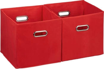 Relaxdays 12 x Aufbewahrungsbox Stoff rot Gold