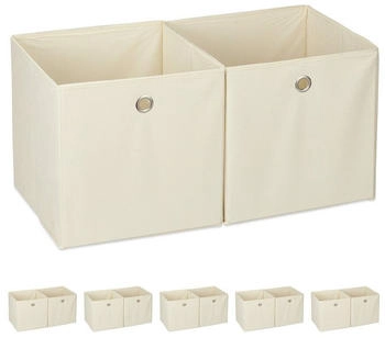 Relaxdays 12 x Aufbewahrungsbox Stoff beige Gold