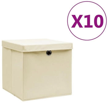 vidaXL Aufbewahrungsboxen mit Deckeln 10 Stk. 28x28x28 cm Creme