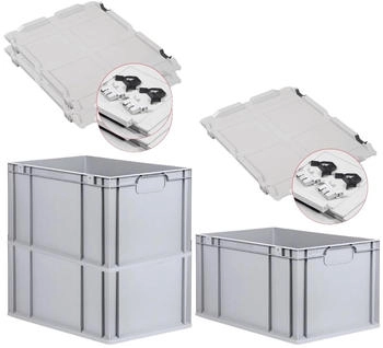 Proregal Spar Set 3x Eurobox Nextgen Economy Mit Scharnierdeckel & Schwarzen Schiebeschnappverschl&uuml;ssen Griffe Geschlossen HxBxT 32 x 40 x 60 cm