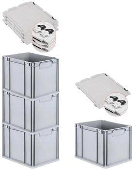 Proregal Spar Set 4x Eurobox Nextgen Economy Mit Scharnierdeckel & Schwarzen Schiebeschnappverschl&uuml;ssen Griffe Geschlossen HxBxT 32 x 30 x 40 cm