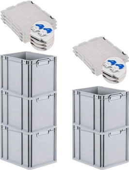 Proregal Spar Set 5x Eurobox Nextgen Economy Mit Scharnierdeckel & Blauen Schiebeschnappverschl&uuml;sse Griffe Geschlossen HxBxT 32 x 30 x 40 cm 30 Liter