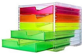 styro Schubladenbox styroswing NEONline 5 Schübe Auszugsperre & Griffmulde stapelbar B 270 x T 340 x H 255 mm Polystyrol transparent-multicolor