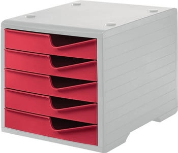 styro Schubladenbox styroswing 5 Schübe Auszugsperre & Griffmulde stapelbar B 270 x T 340 x H 255 mm Polystyrol grau-cranberry