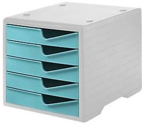 styro Schubladenbox styroswing 5 Schübe Auszugsperre & Griffmulde stapelbar B 270 x T 340 x H 255 mm Polystyrol grau-aqua