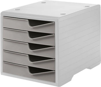 styro Schubladenbox styroswing 5 Schübe Auszugsperre & Griffmulde stapelbar B 270 x T 340 x H 255 mm Polystyrol grau-taupe