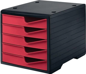 styro Schubladenbox styroswing 5 Schübe Auszugsperre & Griffmulde stapelbar B 270 x T 340 x H 255 mm Polystyrol schwarz-cranberry