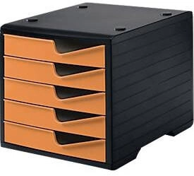 styro Schubladenbox styroswing 5 Schübe Auszugsperre & Griffmulde stapelbar B 270 x T 340 x H 255 mm Polystyrol schwarz-apricot
