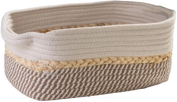Home4You Aufbewahrungskorb 33 x 23 cm Beige Weiß Baumwolle
