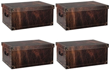 Home4You Aufbewahrungsboxen 4er Set 51 x 37 cm Dunkelbraun recycelter Karton mit schwarzen Griffen 4er Set