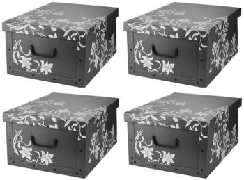 Home4You Aufbewahrungsboxen 4er Set 51 x 37 cm Grau recycelter Karton mit Ranken 4er Set