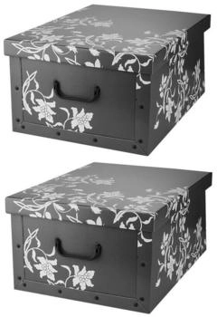 Home4You Aufbewahrungsboxen 2er Set 51 x 37 cm Grau recycelter Karton mit Ranken 2er Set