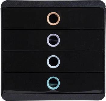 Exacompta Schubladenbox Pop-Box 314496D A4+ 4Sch&uuml;be sw/farbig