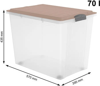 Rotho COMPACT Stapelbox A3 tranparent mit Rollen 70 Liter 1164906211 Deckelfarbe: iris dunkelblau ged.