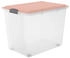 Rotho COMPACT Stapelbox A3 tranparent mit Rollen 70 Liter 1164902089 Deckelfarbe: linnea pink ged.