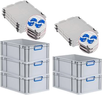Proregal Spar Set 5x Eurobox Nextgen Color Mit Auflagedeckel & Schiebeschnappverschlüsse HxBxT 22 x 40 x 60 cm Griffe Blau Verstärkter Boden