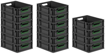 Proregal SuperSparSet 16x Eurobox Nextgen Color HxBxT 12x30x40cm 11 Liter Griffe Gr&uuml;n Offen Schwarz Eurobeh&auml;lter Transportbox Transportbeh&auml;lter