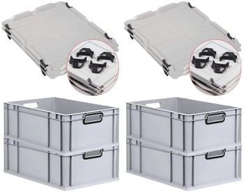 Proregal SuperSparSet 4x Eurobox Nextgen Color Mit Auflagedeckel HxBxT 22x40x60cm 44 Liter Grau Griffe Schwarz Offen Eurobehälter Transportbox
