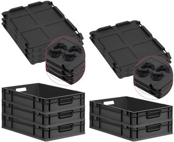 Proregal SparSet 5x Eurobox Nextgen Color Mit Auflagedeckel HxBxT 12x40x60cm 23 Liter Schwarz Griffe Schwarz Offen Eurobehälter Transportbox