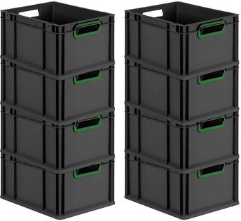 Proregal SuperSparSet 8x Eurobox Nextgen Color HxBxT 22x30x40cm 20 Liter Griffe Gr&uuml;n Offen Schwarz Eurobeh&auml;lter Transportbox Transportbeh&auml;lter