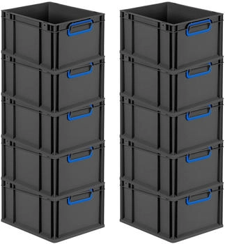 Proregal SparSet 10x Eurobox Nextgen Color HxBxT 22x30x40cm 20 Liter Griffe Blau Geschlossen Schwarz Eurobeh&auml;lter Transportbox Transportbeh&auml;lter