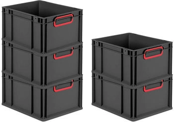 Proregal SparSet 5x Eurobox Nextgen Color HxBxT 22x30x40cm 20 Liter Griffe Rot Geschlossen Schwarz Eurobehälter Transportbox Transportbehälter