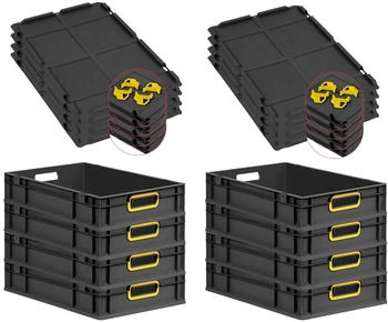 Proregal SuperSparSet 8x Eurobox Nextgen Color Mit Auflagedeckel HxBxT 12x40x60cm 23 Liter Schwarz Griffe Gelb Offen Eurobeh&auml;lter Transportbox