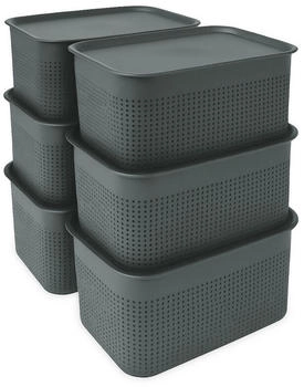 Relaxdays Aufbewahrungsbox mit Deckel 6er Set Grau
