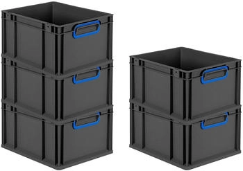 Proregal SparSet 5x Eurobox Nextgen Color HxBxT 22x30x40cm 20 Liter Griffe Blau Geschlossen Schwarz Eurobeh&auml;lter Transportbox Transportbeh&auml;lter