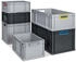 Proregal SuperSparSet 4x Eurobox Nextgen Grip Mit Auflagedeckel Und Blauen Verschlüssen HxBxT 32x30x40cm 30 Liter Schwarz Griffe Geschlossen