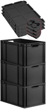 Proregal SuperSparSet 3x Eurobox Nextgen Grip Mit Scharnierdeckel Und Schwarzen Verschl&uuml;ssen HxBxT 32x40x60cm 65 Liter Schwarz Griffe Offen