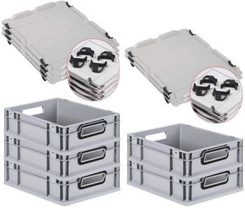 Proregal SparSet 5x Eurobox Nextgen Color Mit Auflagedeckel HxBxT 12x30x40cm 11 Liter Grau Griffe Schwarz Offen Eurobehälter Transportbox