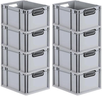 Proregal SuperSparSet 8x Eurobox Nextgen Color HxBxT 22x30x40cm 20 Liter Griffe Schwarz Offen Grau Eurobeh&auml;lter Transportbox Transportbeh&auml;lter